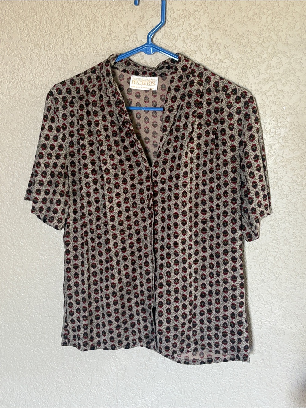 Vintage Pendleton Black and Red Short Sleeve Button Front Blouse
